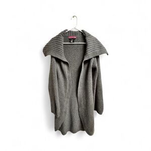 Theory 100% Cashmere Gray Ribbed Collar Open Front Cardigan Sweater Women’s S